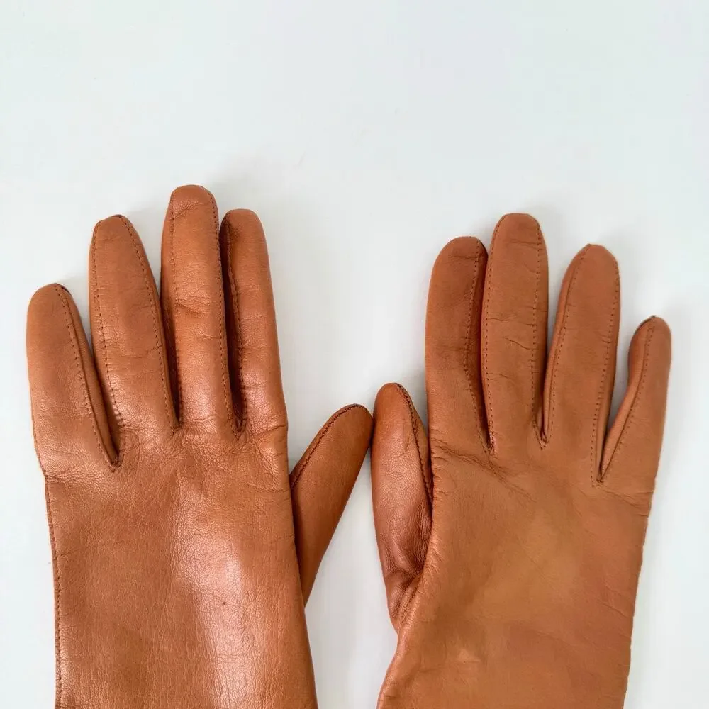 Astor One Soft Leather Gloves Cognac Brown Size 6.5